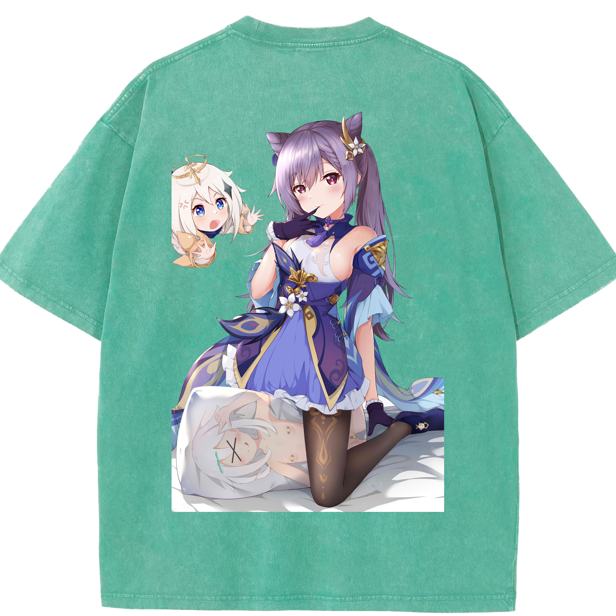 げんし神 刻晴 こくせい genshin Kokusei 綿100% ヴィンテージ風 半袖Tシャツ（背面プリント）